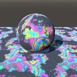 Recorded render of Iridescent oil slick from thin-film interference