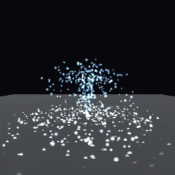 Recorded render of Particle water fountain with swirl and floor bounce